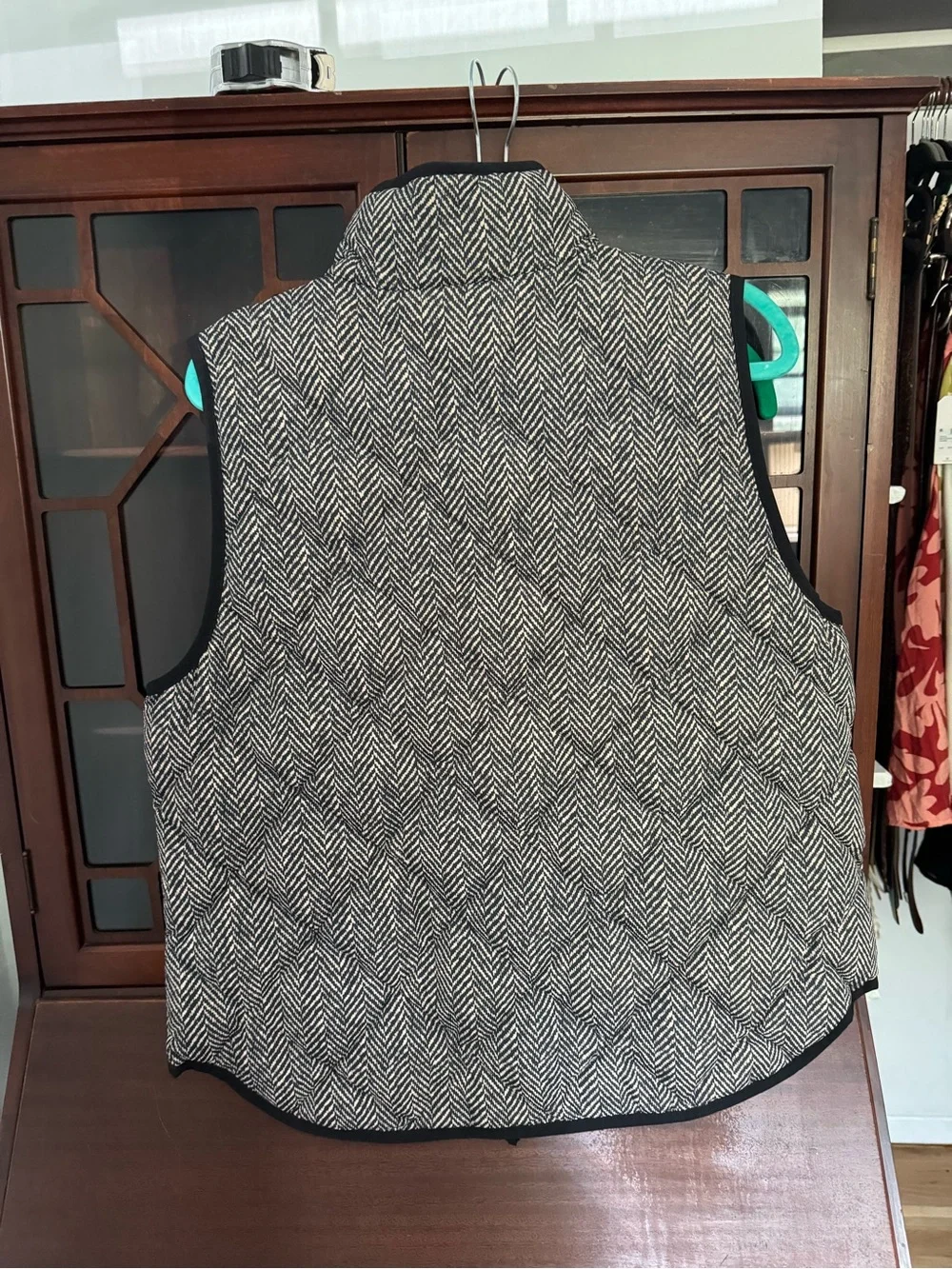 J. Crew Black Quilted Vest with Teal Trim
